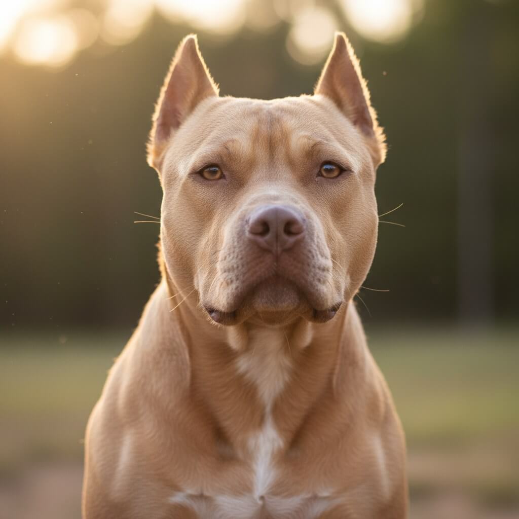 American Pit Bull Terrier close-up showing muscular build and alert expression