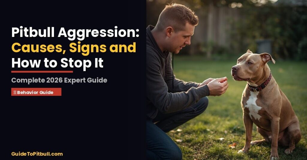 Pitbull dog calmly sitting during positive reinforcement training session with owner outdoors