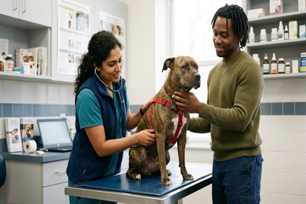 Pitbull at vet checkup — common pitbull health problems guide