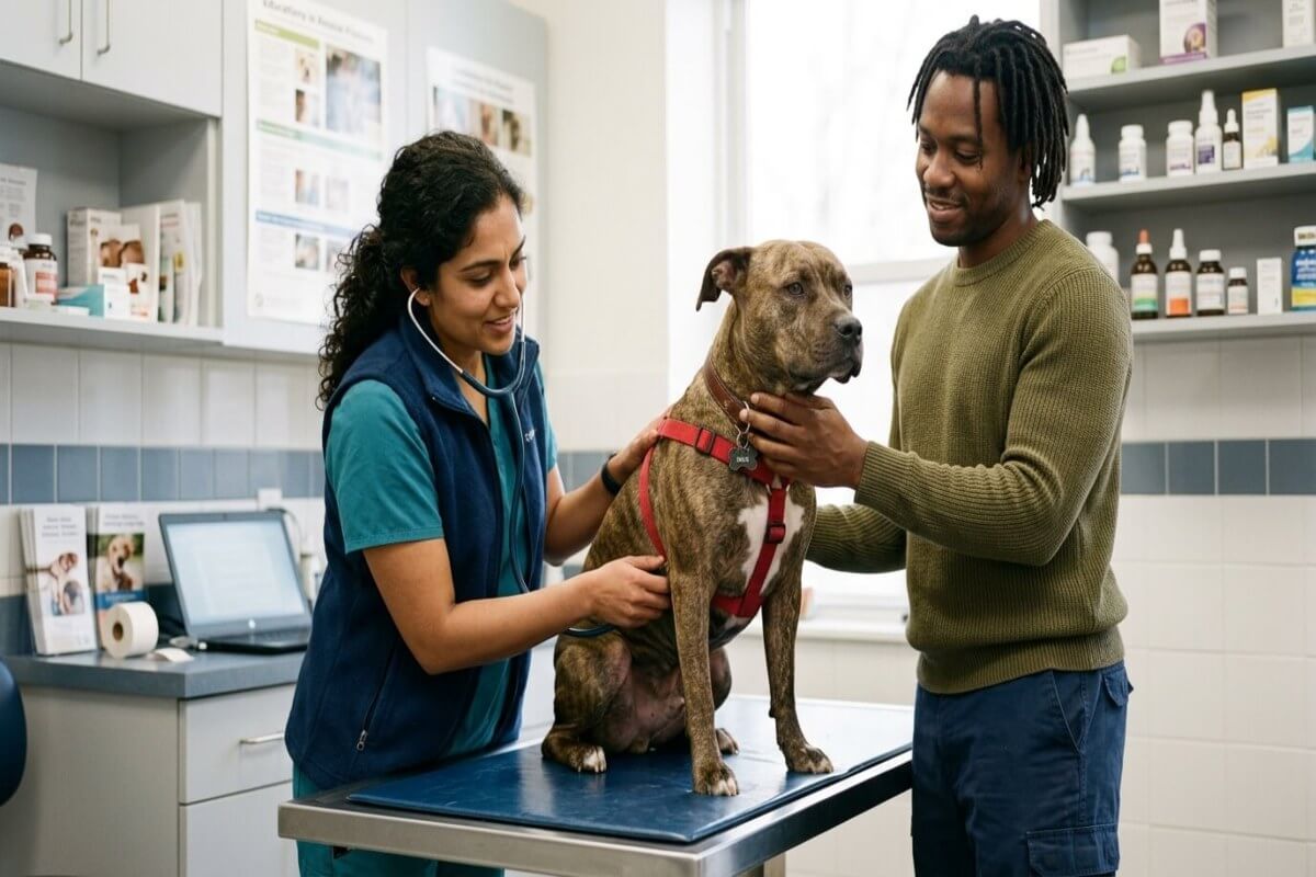 Pitbull at vet checkup — common pitbull health problems guide