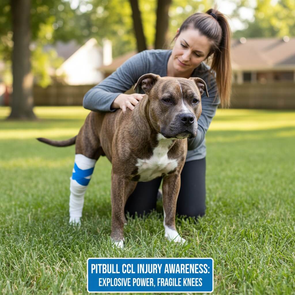 Pitbull with CCL knee ligament injury — hind leg lameness